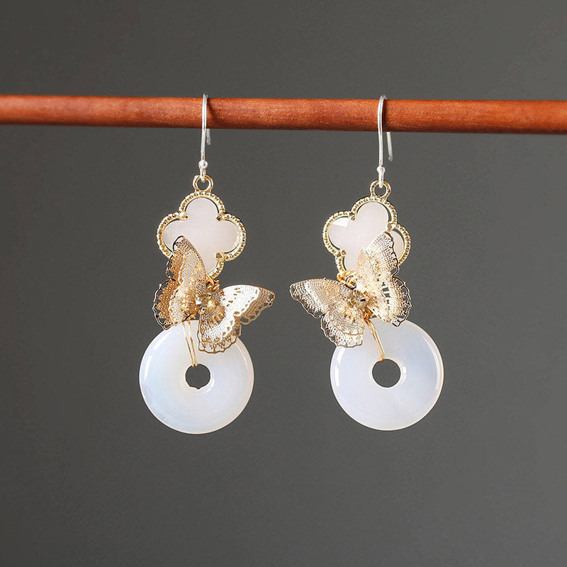 Four Leaf Clover and Golden Butterfly Earrings | Hanfu Jewelry