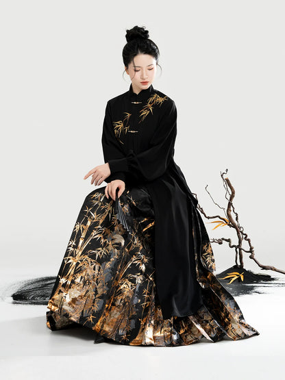 Chinese Blouse & Mamian Skirt Outfit | Golden Bamboo Ink 金墨竹