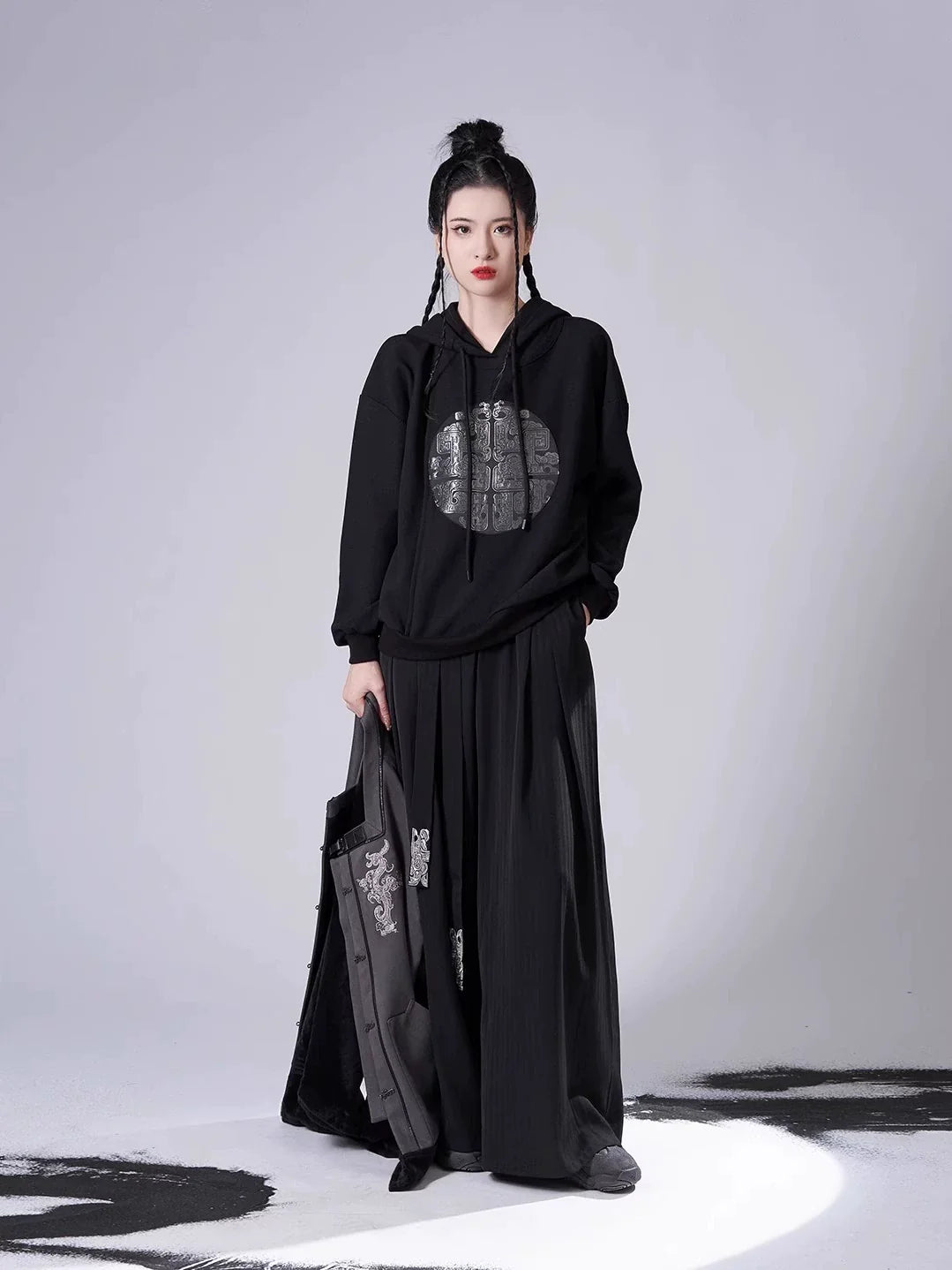 Song Dynasty Modern Hanfu Set with Hooded Jacket and Wide Leg Pants - Longding 龙鼎 (Preorder)