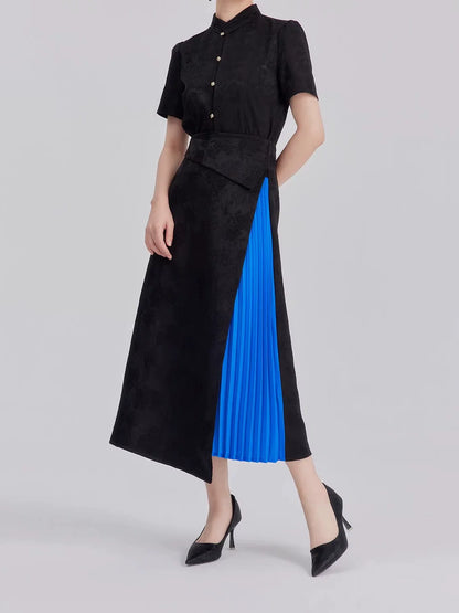 New Chinese Style Women Cropped Jacquard Shirt & Asymmetrical A-Line Skirt - Nocturne 静夜曲 (Preorder)