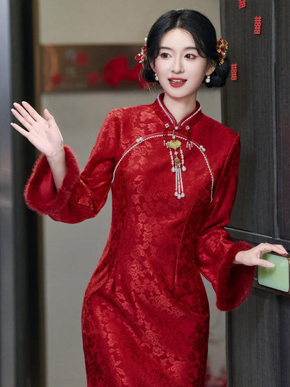Chinese Wedding Engagement & Tea Ceremony Long Sleeve Cheongsam | Xili