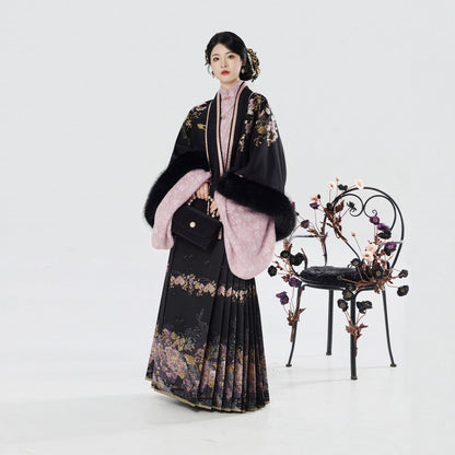 Ming Dynasty Modern Hanfu Pipa Sleeve Top & Mamianqun | Nightingale Begonia 夜莺海棠