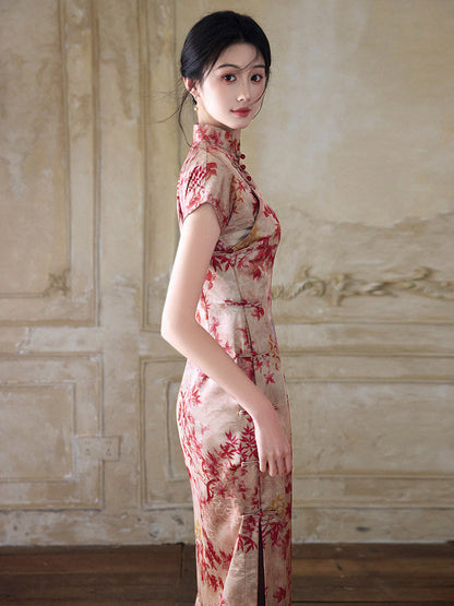 Short Sleeve Floral Midi Cheongsam | Mid Autumn
