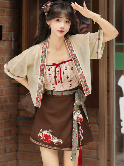 Little Apple | Modern Chinese Hanfu Set with Strap Top and Skirt