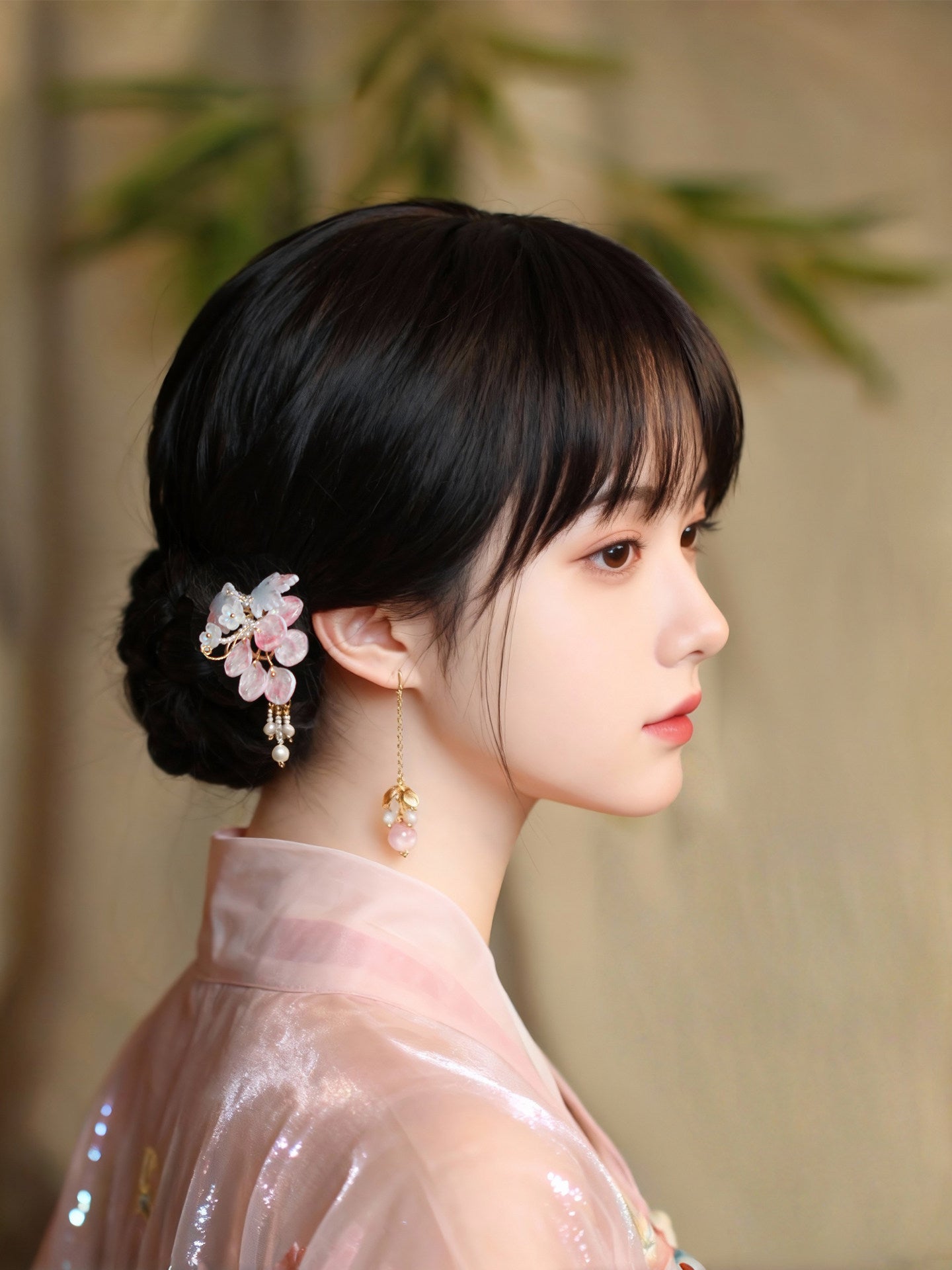 Pink Beaded Long Earrings | Hanfu Jewelry