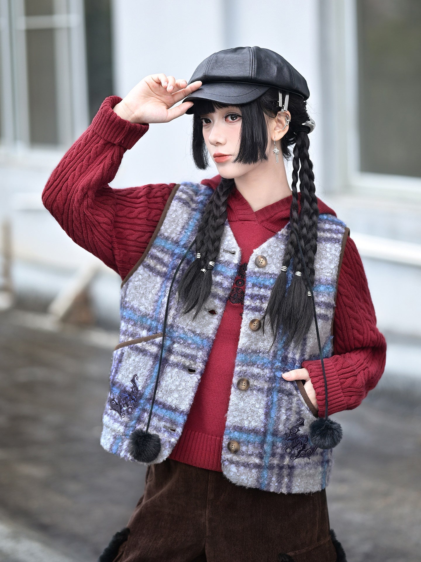 New Chinese Style Embroidery Red Cropped Hooded Sweater - Lucky Bat 福蝠