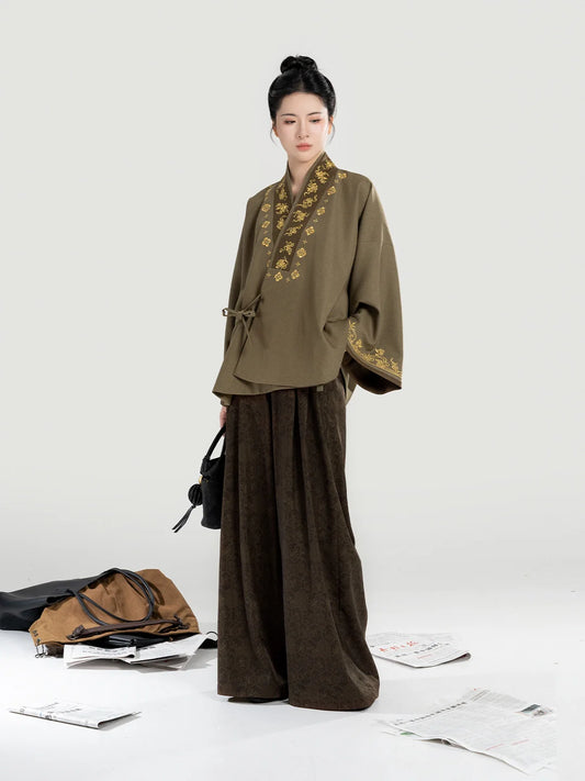 New Chinese Style Women Jacket and Wide Leg Pants Hanfu Set - Urban Walker 都市道中人 (Preorder)