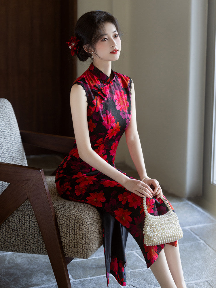 Sleeveless Floral Long Cheongsam | Hazel