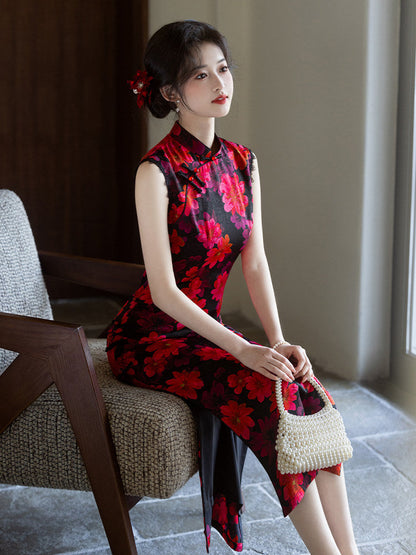 Sleeveless Floral Long Cheongsam | Hazel