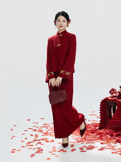 New Chinese Style Wedding Hanfu Bridal Tea Ceremony Outfit - Jin Yu Liang Yuan 锦玉良缘 (Preorder)