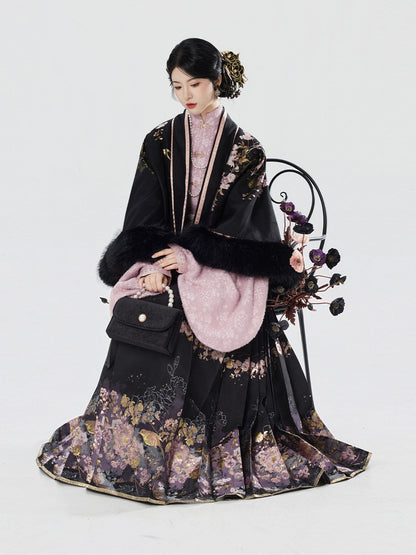 Ming Dynasty Modern Hanfu Pipa Sleeve Top & Mamianqun | Nightingale Begonia 夜莺海棠