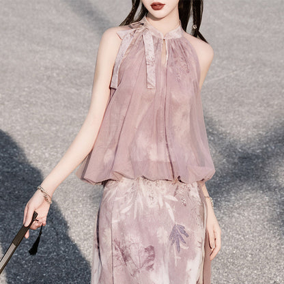 New Chinese Style Pink Puffy Top and A-line Skirt - Wilderness 旷野 (Preorder)