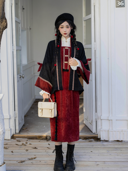Festive Hanfu Crop Jacket and Spiral Skirt for Chinese New Year - Serenade 小夜曲 (Preorder)
