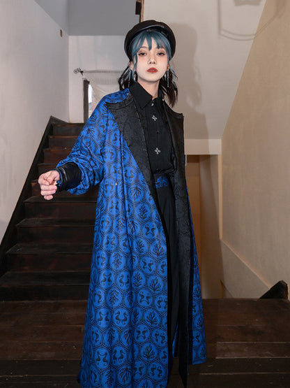 Tang Dynasty Modern Hanfu Reversible Round Neck Robe Chinese Style Printed Long Coat - South Sea Tomb 海墟引