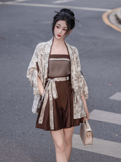 Song Dynasty Modern Hanfu Camisole with Shorts or Wide Leg Pants - Inkstone 砚秋 (Preorder)