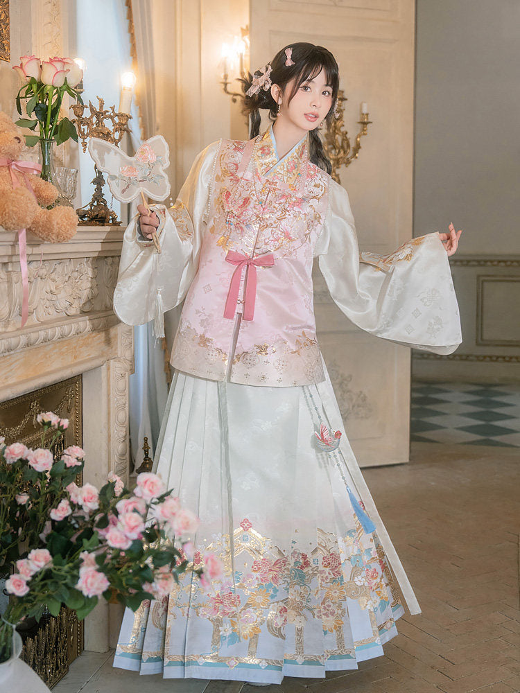 Ming Dynasty Spring Hanfu Set with Pipa Sleeve Bijia & Mamian Skirt | Order of Spring Blossoms 春日花序