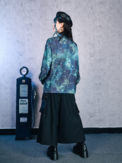 New Chinese Style Long Sleeve Top - Floating Electric Jellyfish 蓝界浮荧