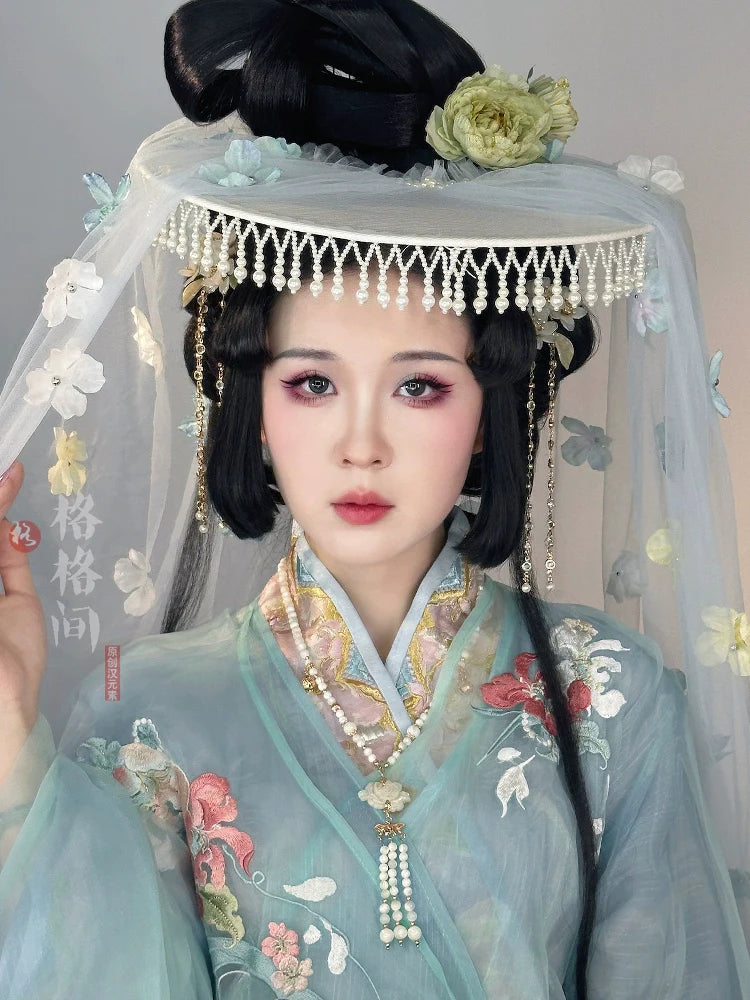 Flower Curtain Veil Hat (帷帽) - Tang Style with Flower Tassels
