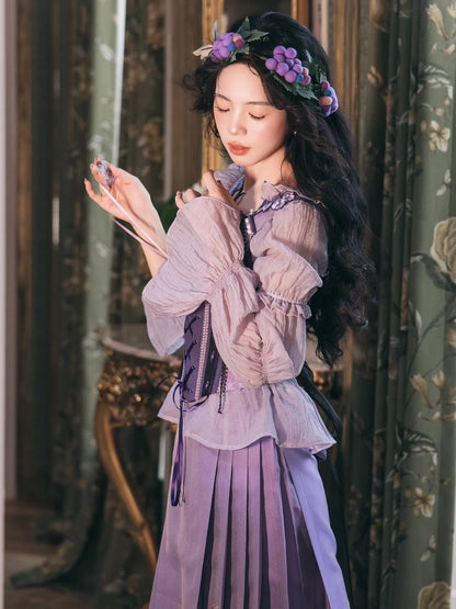 Ming Dynasty Modern Hanfu Bustier with Mamianqun - Violet Night 堇夜香颂