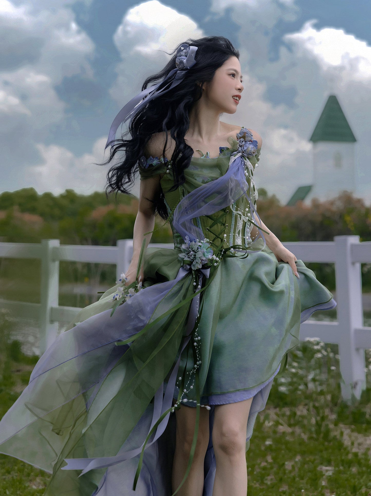 New Chinese Style Green Forest Bustier and Skirt - A Midsummer Night's Dream 仲夏夜之梦