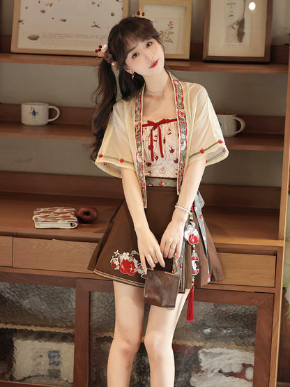 Little Apple | Modern Chinese Hanfu Set with Strap Top and Skirt