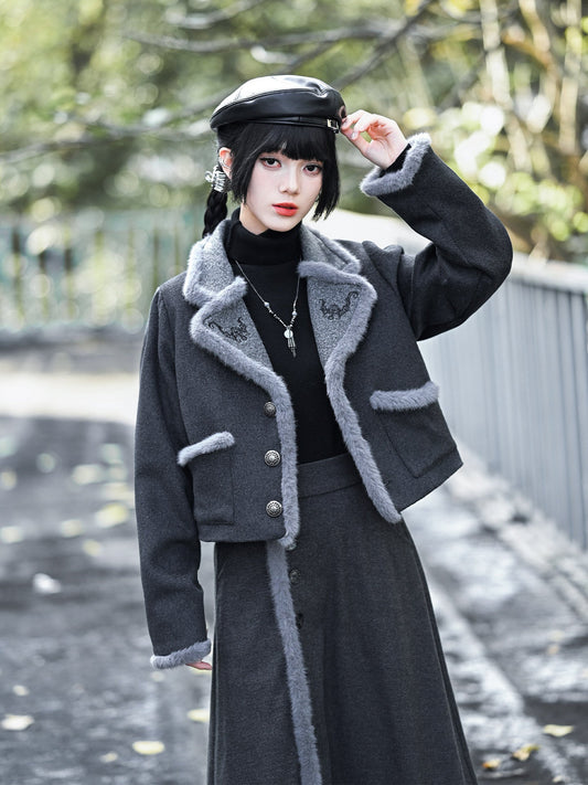 New Chinese Style Vintage Embroidered Wool Short Jacket - Lucky Bat 福蝠