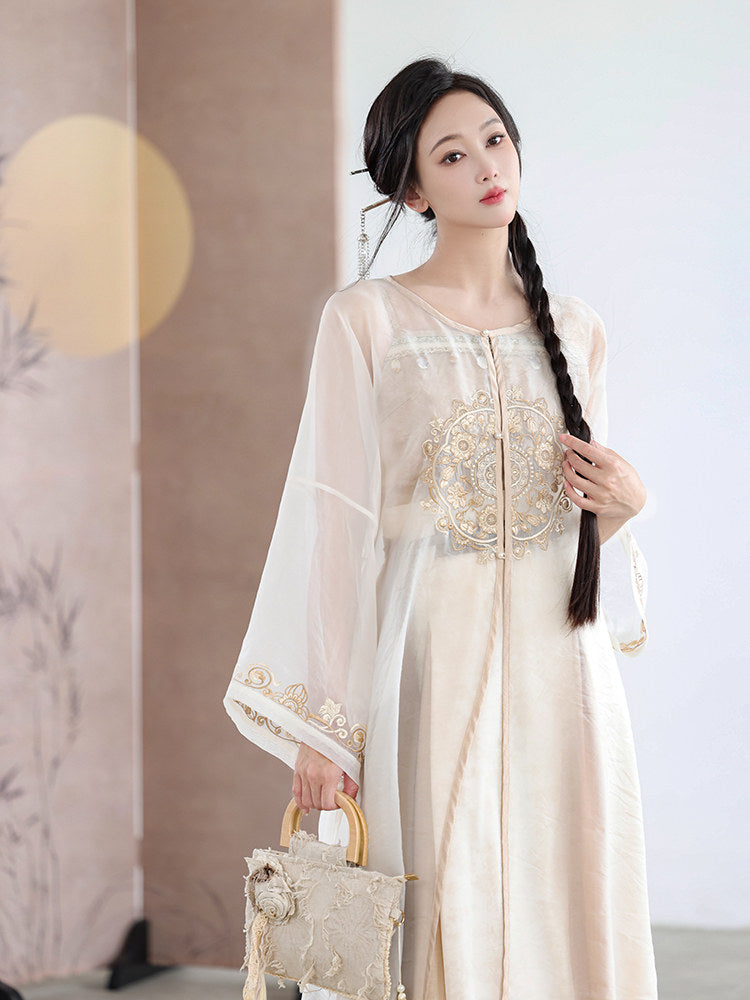 New Chinese Style Camisole with Pleated Wrap Skirt and Fairy Cardigan for Summer - Moon Amidst Clouds 云间月 (Preorder)