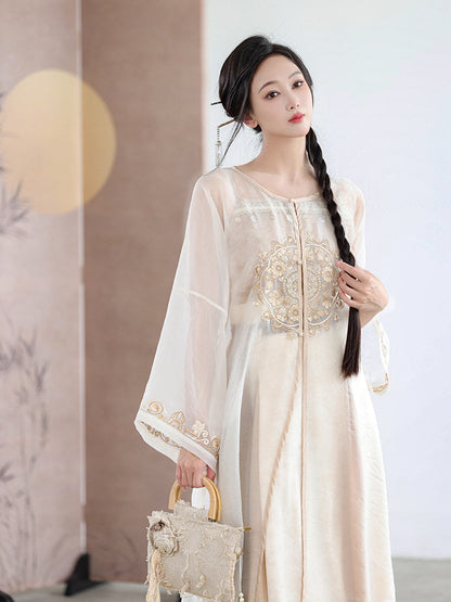 New Chinese Style Camisole with Pleated Wrap Skirt and Fairy Cardigan for Summer - Moon Amidst Clouds 云间月 (Preorder)