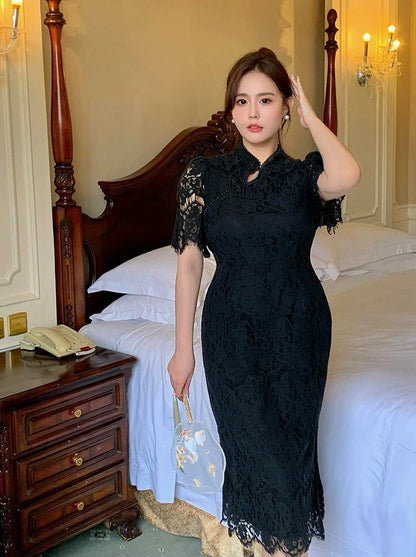 Short Sleeve Lace Cheongsam Dress, Whispers 林莺絮语