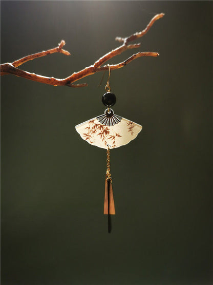 Ink Leaves Fan Shaped Earrings | Cheongsam Jewelry