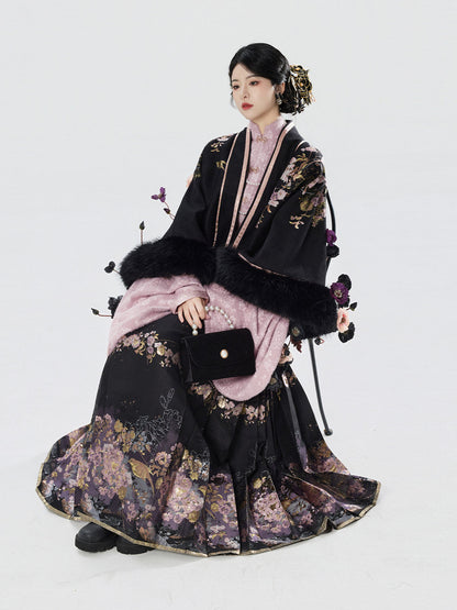 Ming Dynasty Modern Hanfu Pipa Sleeve Top & Mamianqun | Nightingale Begonia 夜莺海棠
