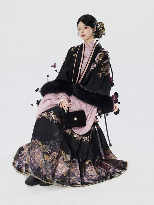 Ming Dynasty Modern Hanfu Pipa Sleeve Top & Mamianqun | Nightingale Begonia 夜莺海棠