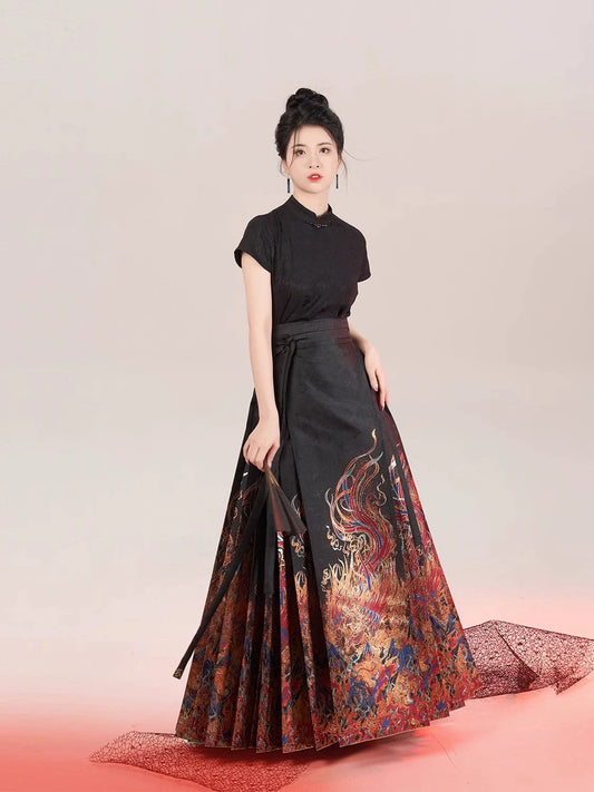 Ruby Chinese Blouse & Mamian Skirt Outfit - modern Ming-inspired hanfu, detail view