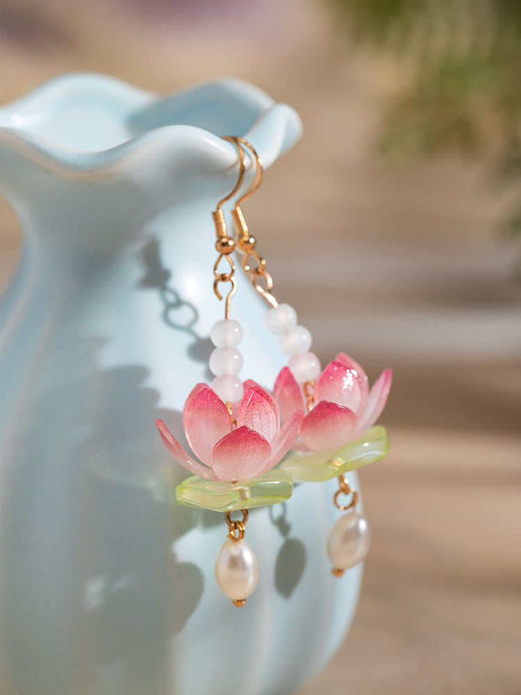 Clear Lotus Earrings | Hanfu Jewelry