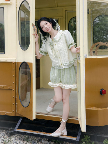 New Chinese Style Summer Short Sleeve Shirt and Bloomers - Meilong Jasmine 玫珑茉莉
