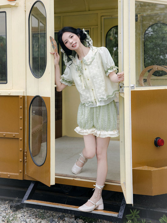 New Chinese Style Summer Short Sleeve Shirt and Bloomers - Meilong Jasmine 玫珑茉莉