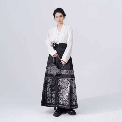 Chinese Long Sleeve Shirt & Mamian Skirt Outfit | Scenic Mountain 山河映画