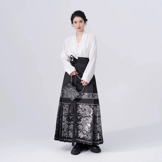 Chinese Long Sleeve Shirt & Mamian Skirt Outfit | Scenic Mountain 山河映画