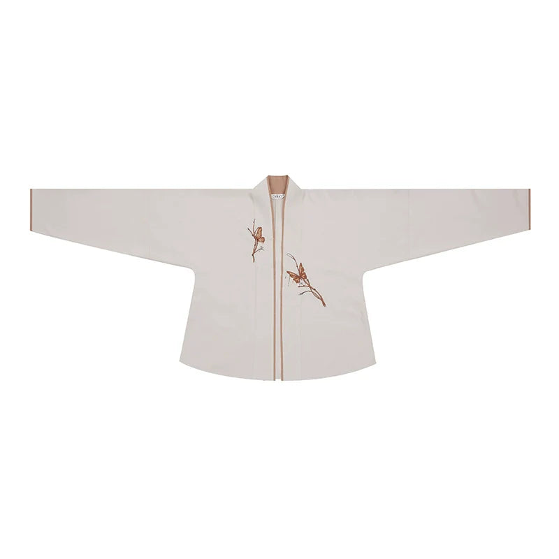 Song Dynasty Modern Hanfu Set with Winged Sleeve Top and Pleated Skirt - Floating Butterfly 浮蝶 (Preorder)