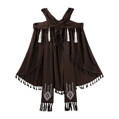 Desert Wanderer | Modern Chinese Hanfu Dress Set with Vintage Shawl