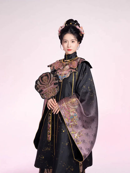 Ming Dynasty Traditional Hanfu Set & Mamian Skirt | Golden Jade Feathers 粉翠流丹