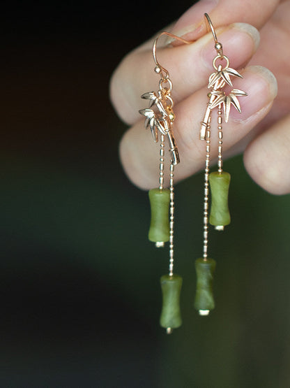 Golden Bamboo Leaves Earrings | Hanfu Jewelry