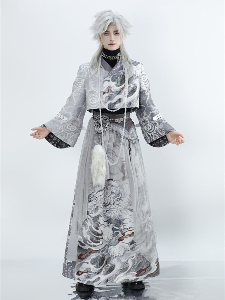 White Tiger 白虎 - Youthful Tiger-Pattern Cloak Hanfu Outfit for Spring, Autumn & Winter