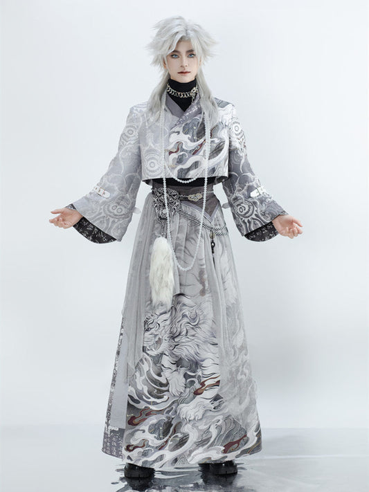 White Tiger 白虎 - Youthful Tiger-Pattern Cloak Hanfu Outfit for Spring, Autumn & Winter