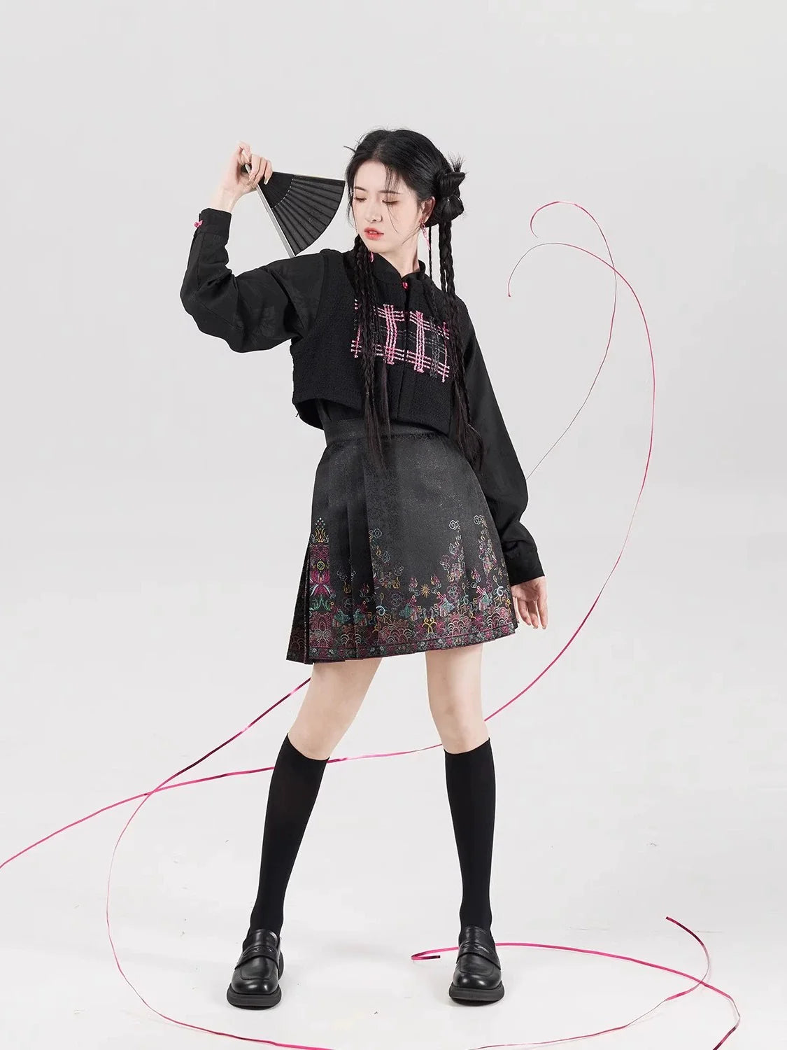 Chinese Blouse & Mini Mamian Skirt Outfit | Neon 霓虹