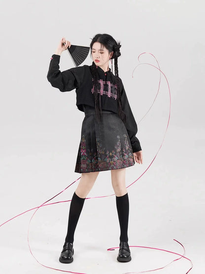 Chinese Blouse & Mini Mamian Skirt Outfit | Neon 霓虹