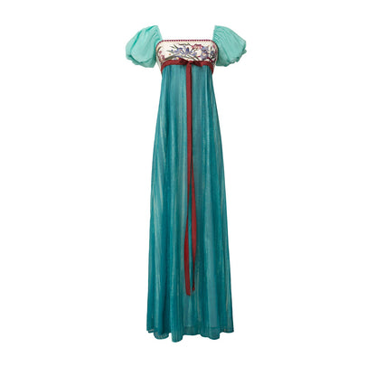 Lian Chun | Regency Style Modern Chinese Embroidered Puff Sleeve Dress