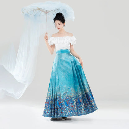 Chinese Off Shoulder Blouse & Mamian Skirt Outfit | Mermaid 五行水