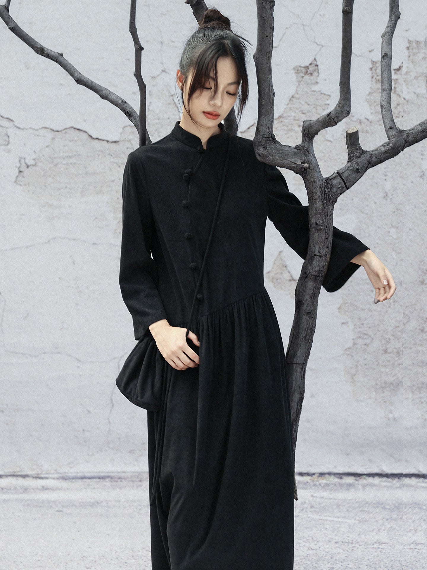 New Chinese Style Long Sleeve Cheongsam Dress - Lang Huan 琅嬛