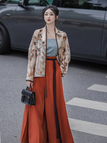 Song Dynasty Modern Hanfu Winged Sleeve Top or Sleeveless Vest - Withered Flowers 枯木生花 (Preorder)